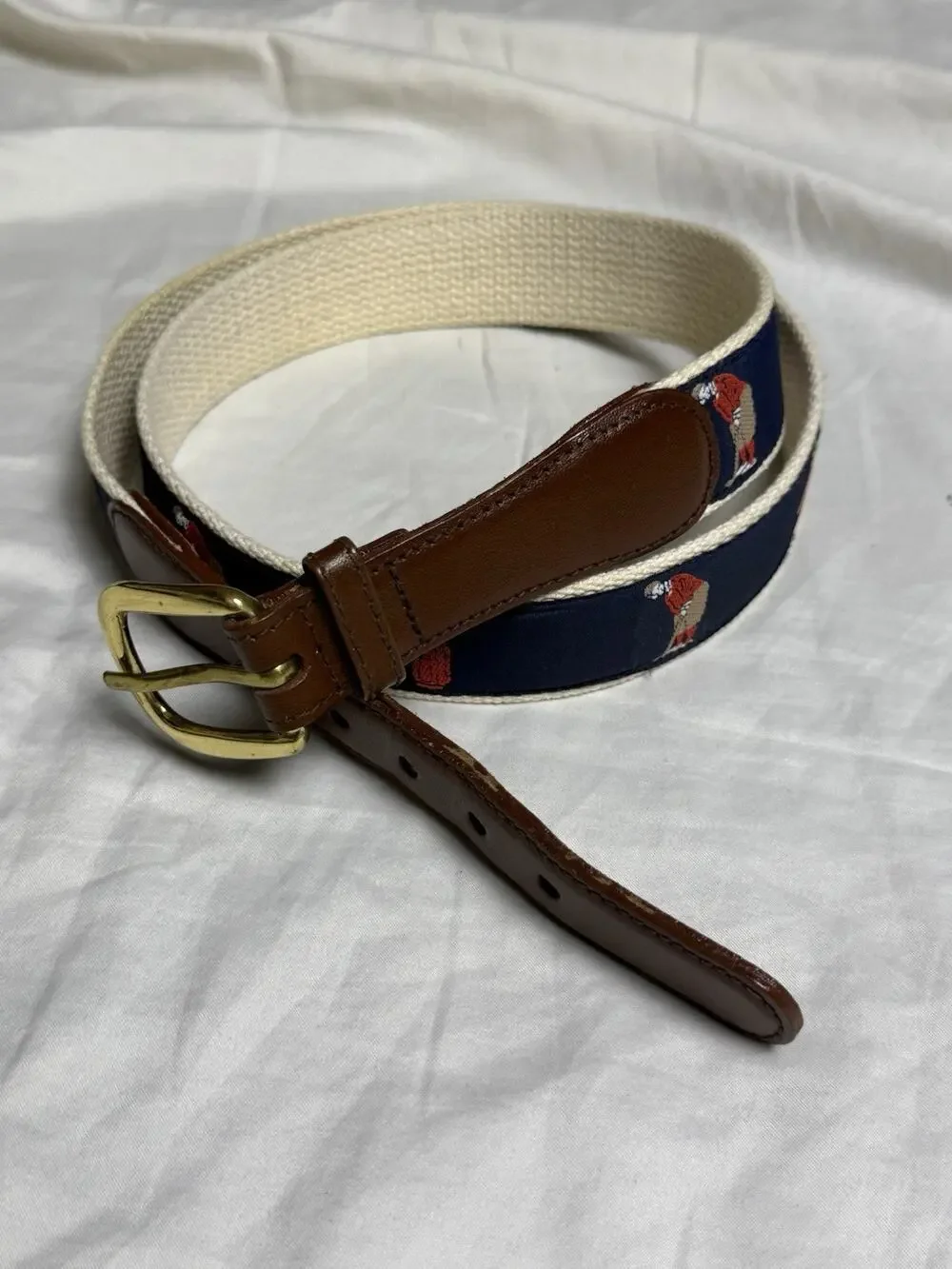 Canterbury Golf Canvas Ribbon Belt 40 Embroidered Golfer Brass Buckle Preppy